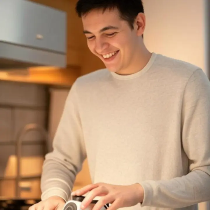 Zadowolona klientka korzystająca z gadżetu kuchennego KitchenLabX