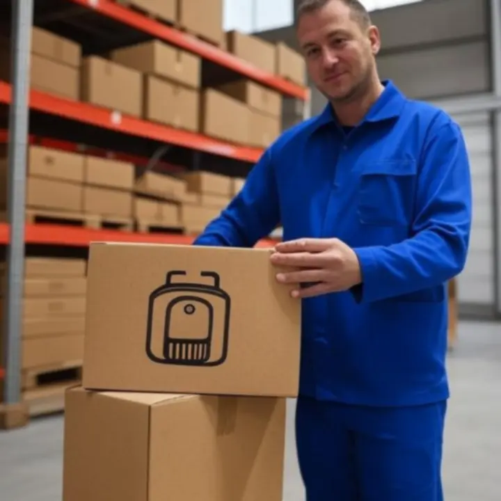 Paczki KitchenLabX przygotowane do wysyłki w estetycznym magazynie